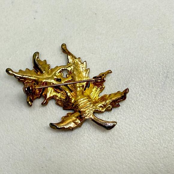 Vintage Brooch Set 2 Gold Tone, Brown Leaf Estate Jewelry Mid Century Layered - Picture 6 of 11